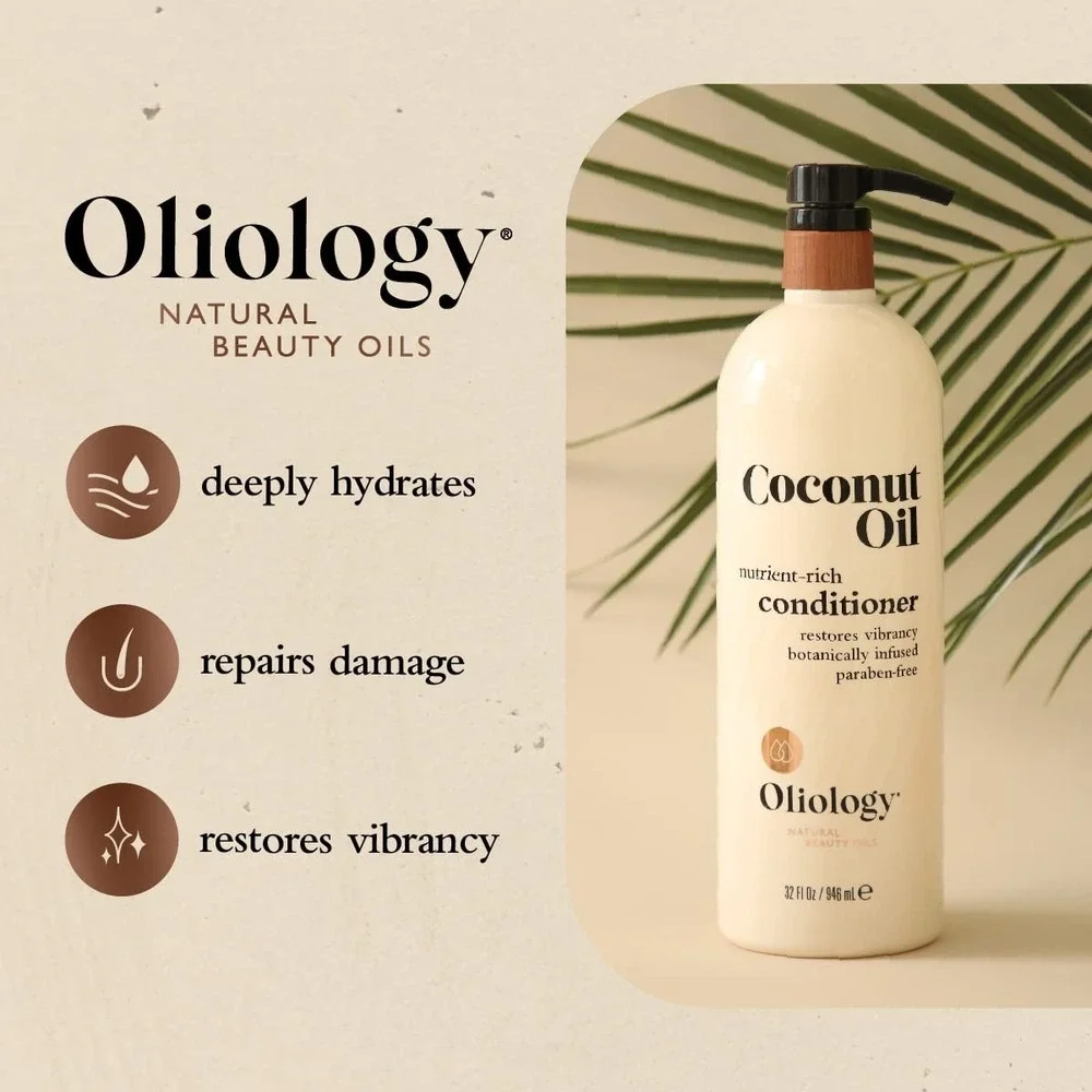 2-Pack Oliology Coconut Oil Shampoo Conditioner 32oz Paraben Free Repair Hair Se